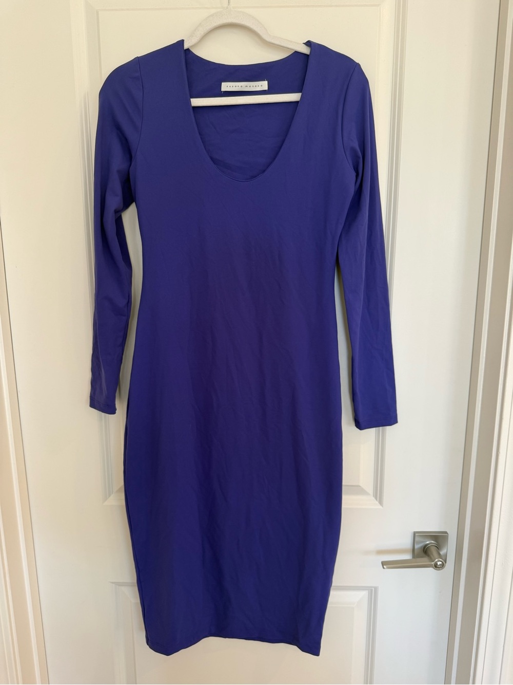 Susana Monaco Royal Purple Long-Sleeve Scoop Neck Bodycon Midi Dress